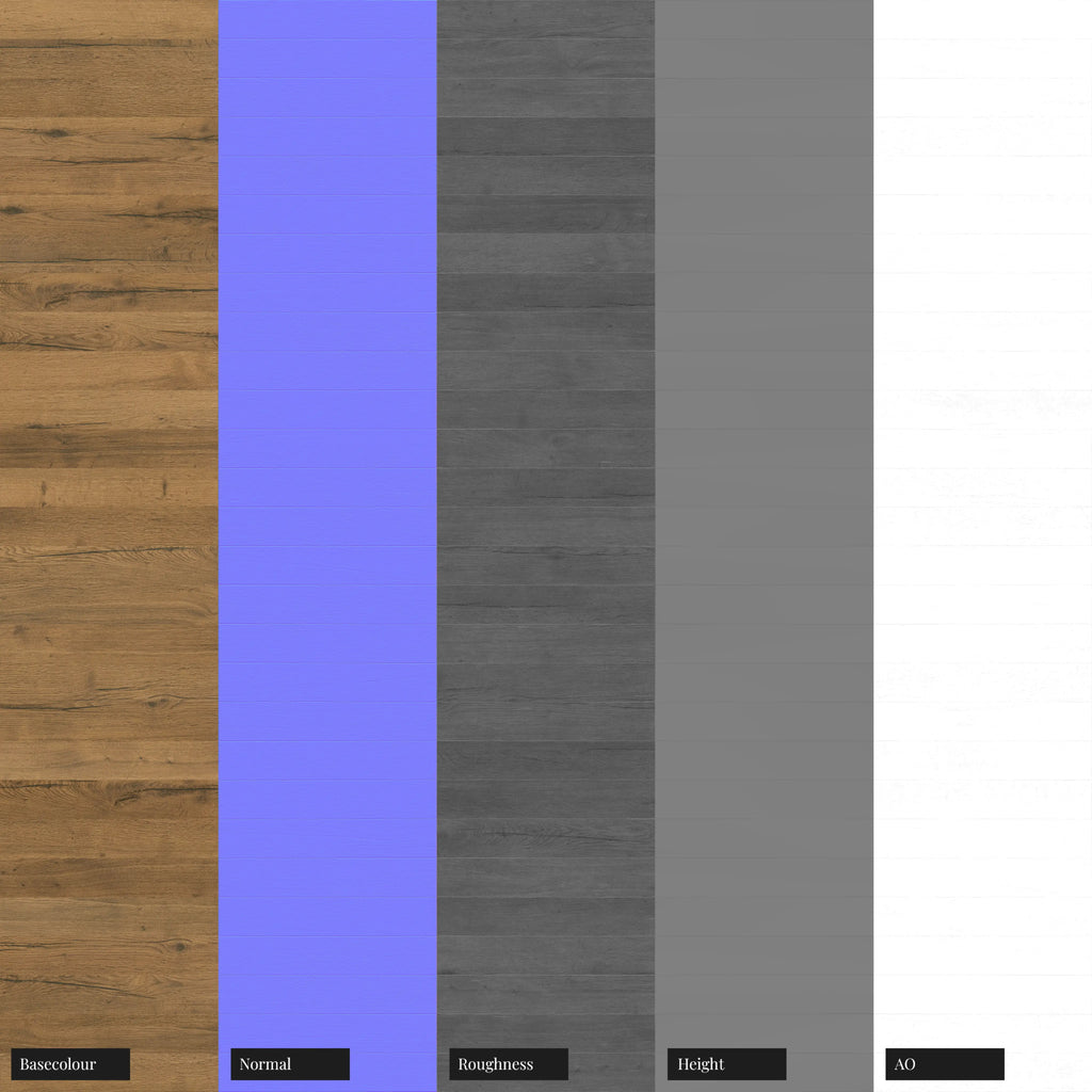 Rustic Oak Wood Stack Bond Parquet Floor PBR Texture - Example Scene Visualization | Superellipse