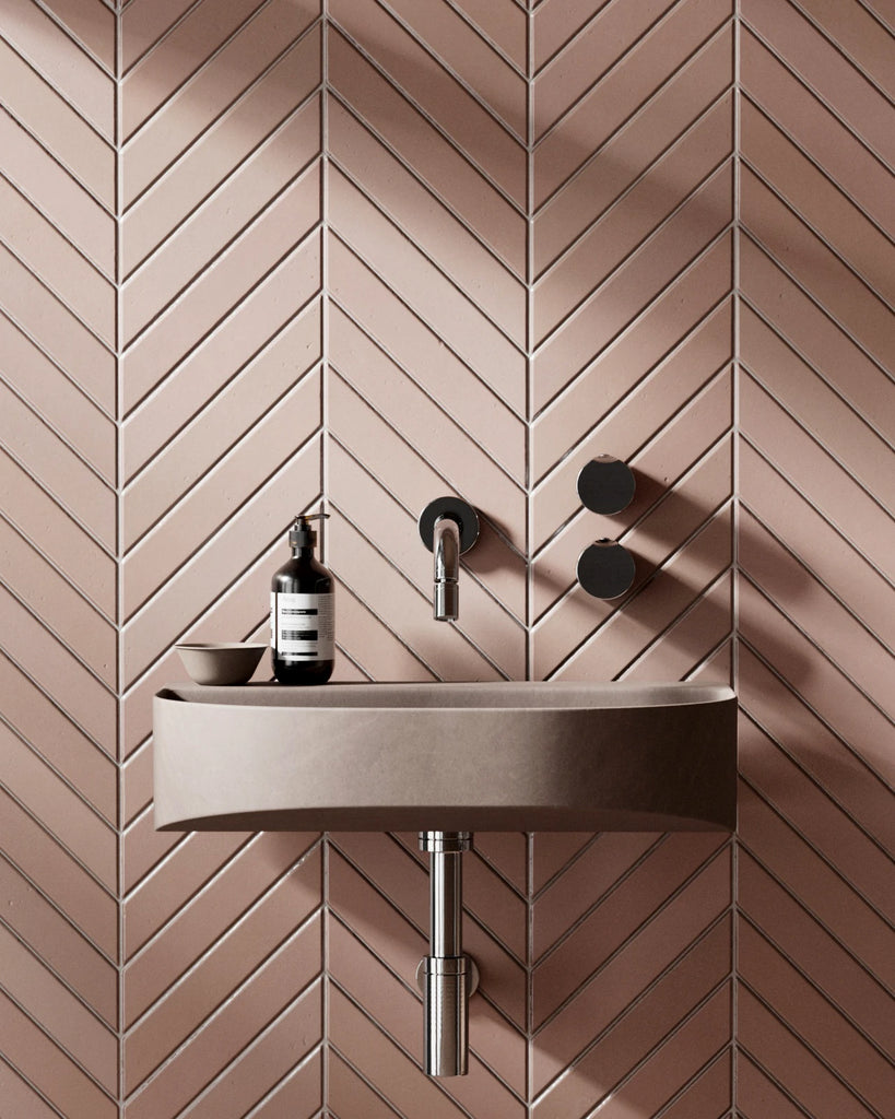 Chevron Flamingo Matte Porcelain Tile PBR Texture - Example Scene Visualization | Superellipse