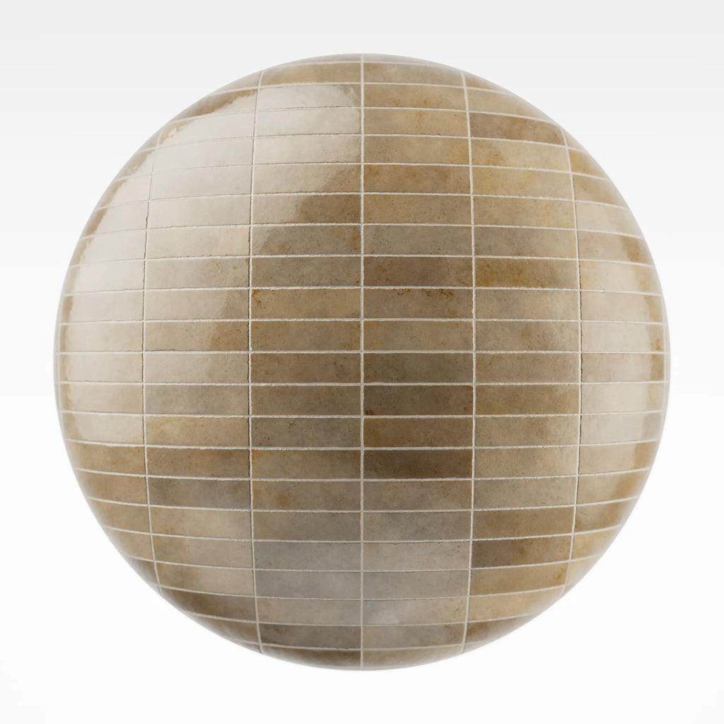 Zellige Sandstone Horiz Stacked Tile PBR Texture - Sphere Swatch Preview | Superellipse