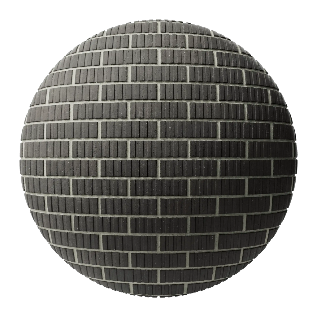 Grooved Graphite Black Brick Running Bond PBR Texture - Sphere Swatch Preview | Superellipse