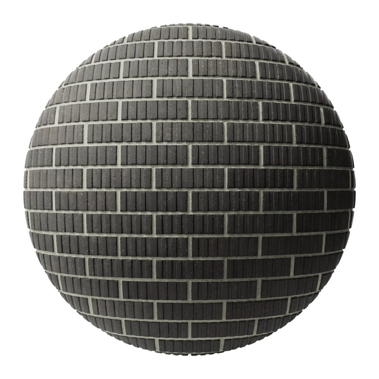 Grooved Graphite Black Brick Running Bond PBR Texture - Sphere Swatch Preview | Superellipse