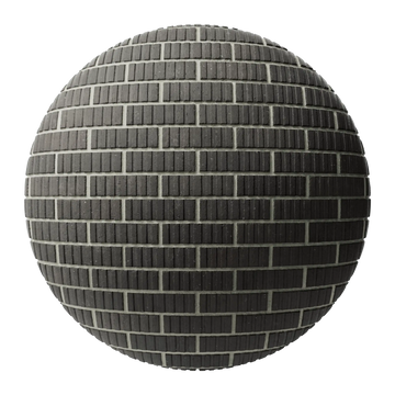 Grooved Graphite Black Brick Running Bond PBR Texture - Sphere Swatch Preview | Superellipse