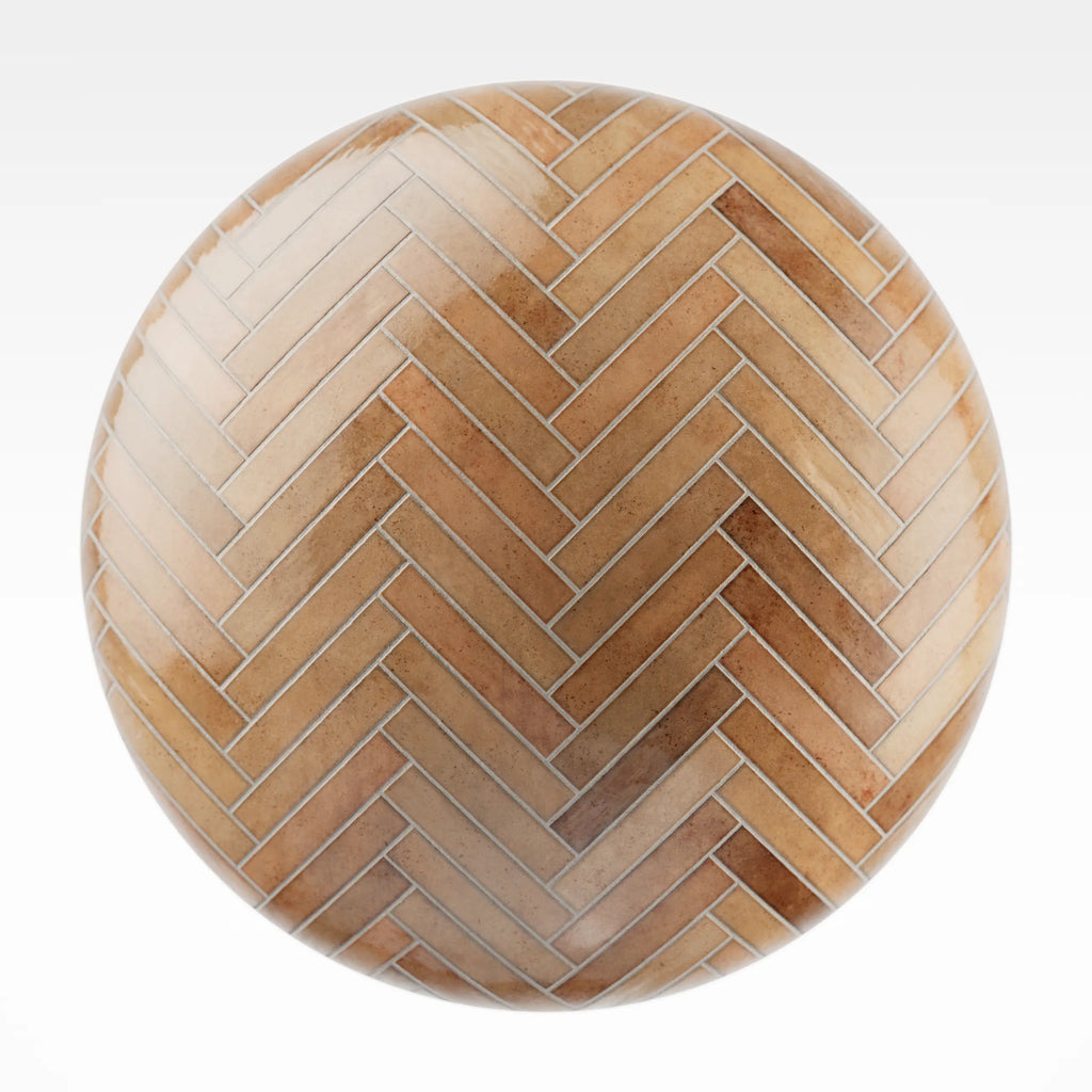 Hoxton Burnt Orange Herringbone Tile PBR Texture - Sphere Swatch Preview | Superellipse
