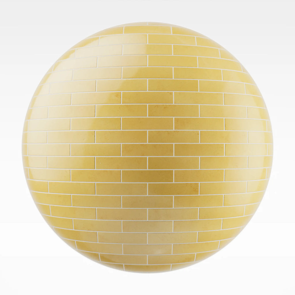 Zellige Honey Yellow Brickbond Tile PBR Texture - Sphere Swatch Preview | Superellipse