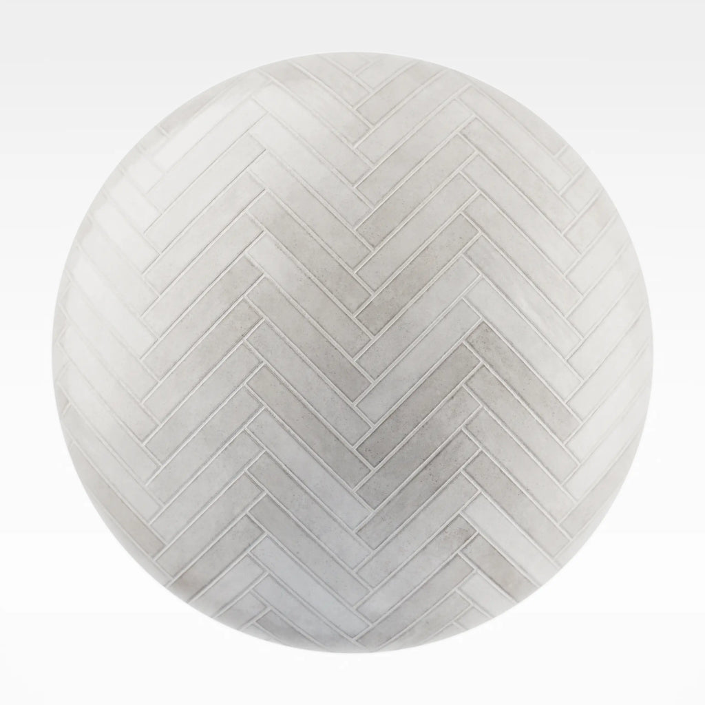 Hoxton White Herringbone Porcelain Tile PBR Texture - Sphere Swatch Preview | Superellipse