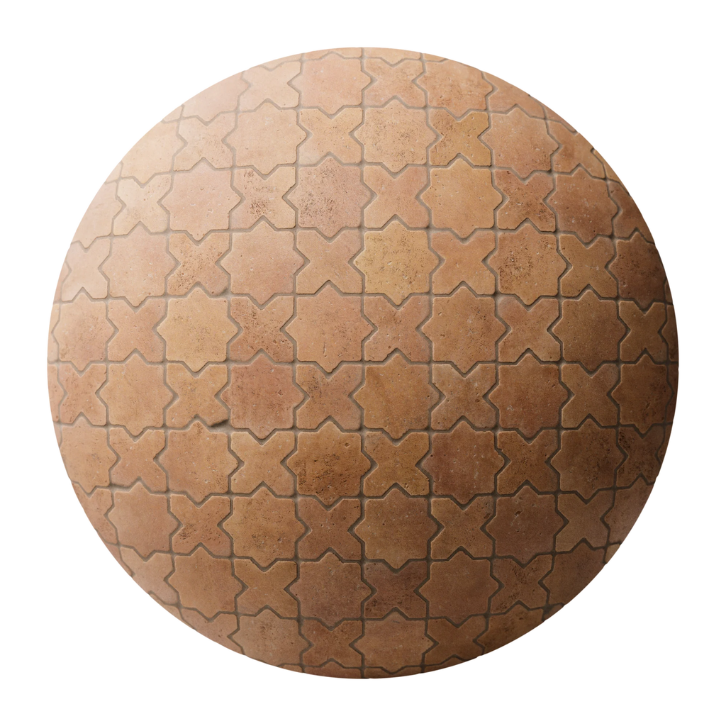 Moroccan Terracotta Traditional Star Tiles PBR Texture - Sphere Swatch Preview | Superellipse