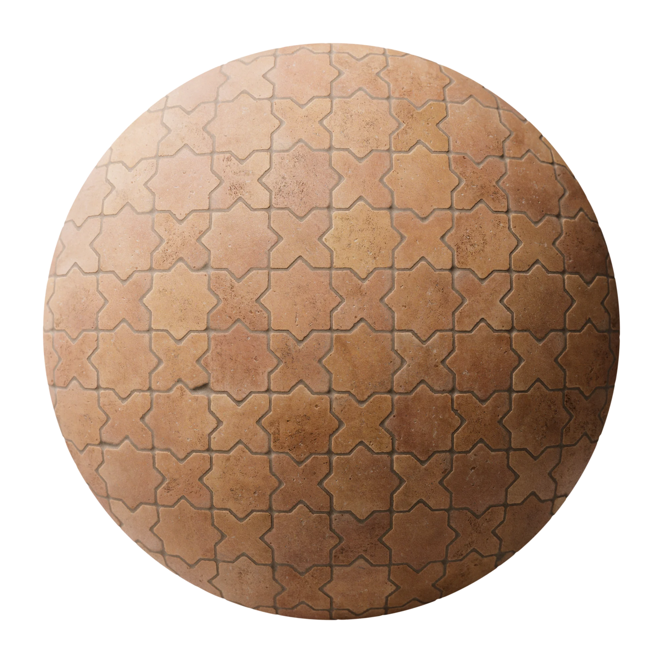 Moroccan Terracotta Traditional Star Tiles PBR Texture - Sphere Swatch Preview | Superellipse