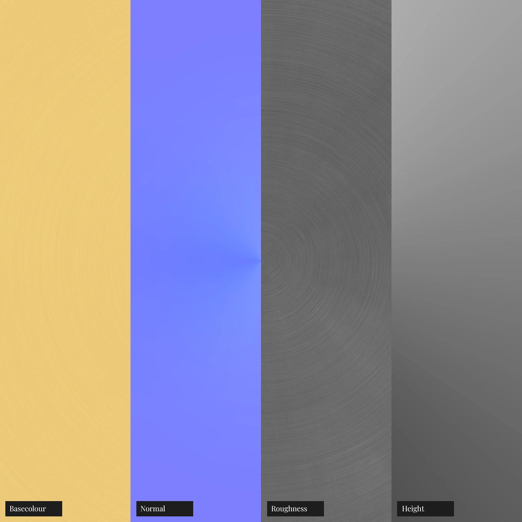 Radial Brushed Buffed Gold Metal PBR Texture - Example Scene Visualization | Superellipse