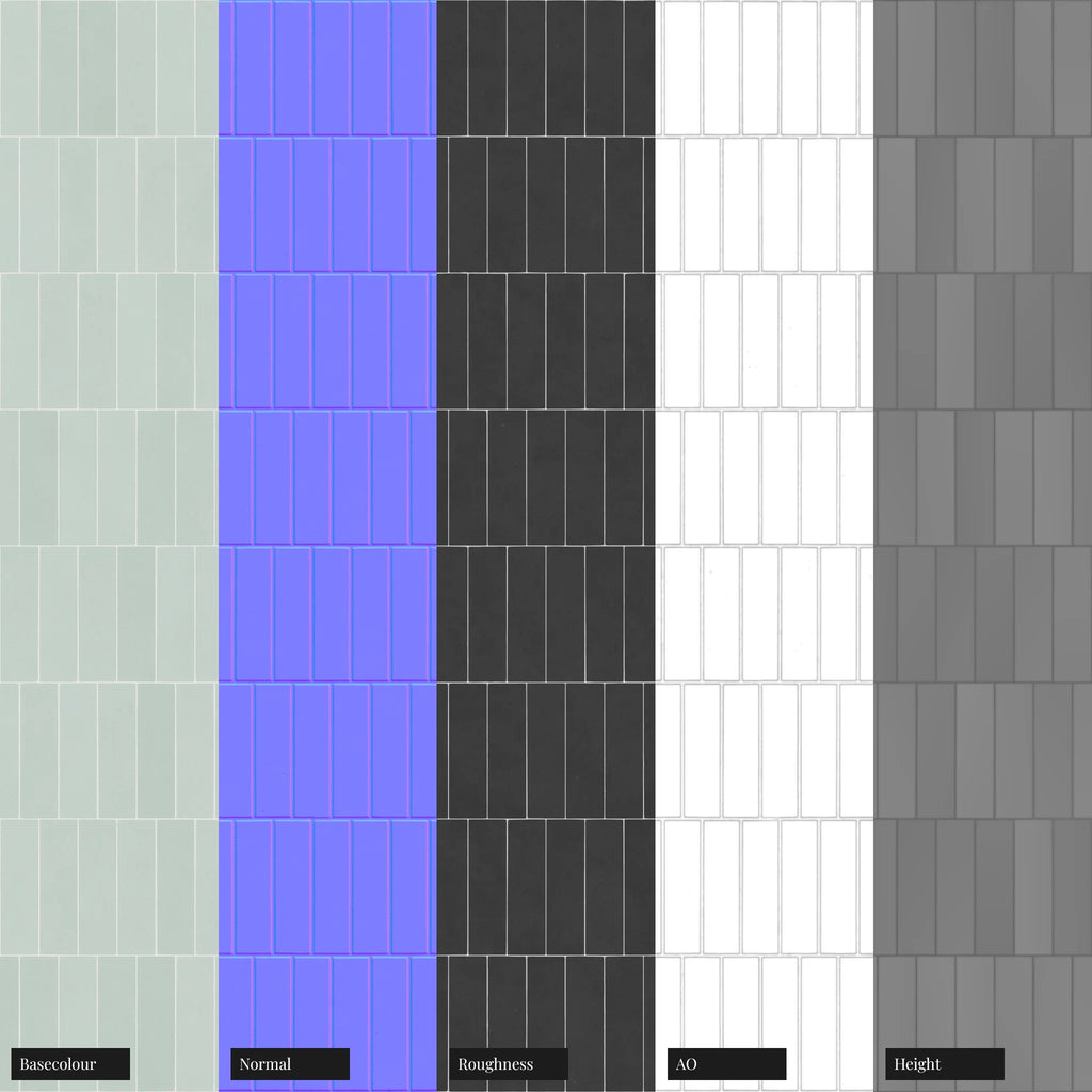 Offset Matte Summer Teal Tile PBR Texture - Example Scene Visualization | Superellipse