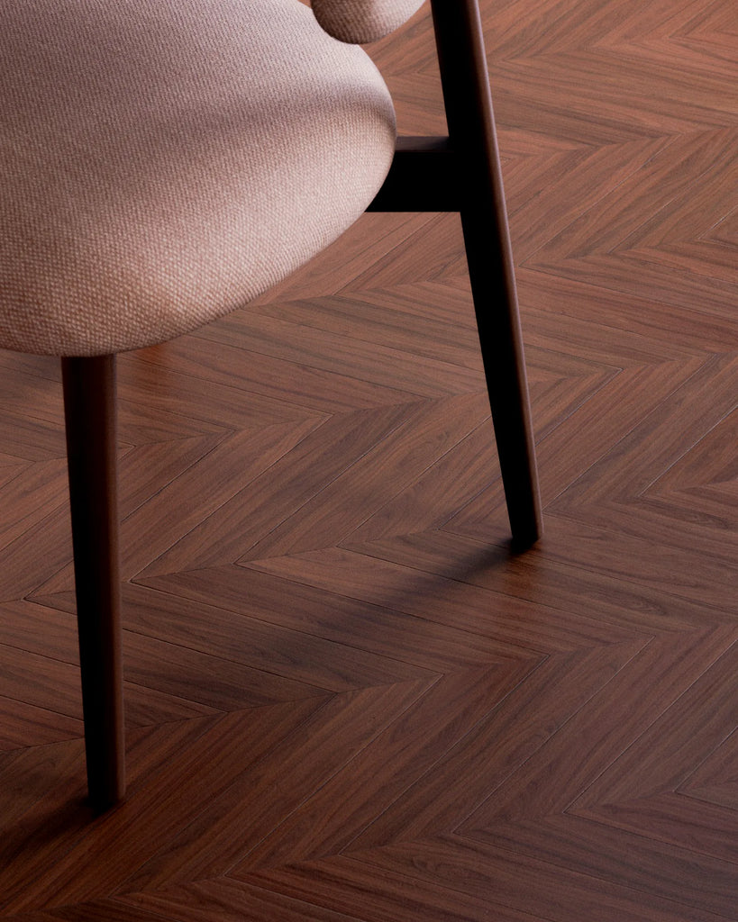 Red Mahogany Chevron Parquet Wood Floor PBR Texture - Example Scene Visualization | Superellipse