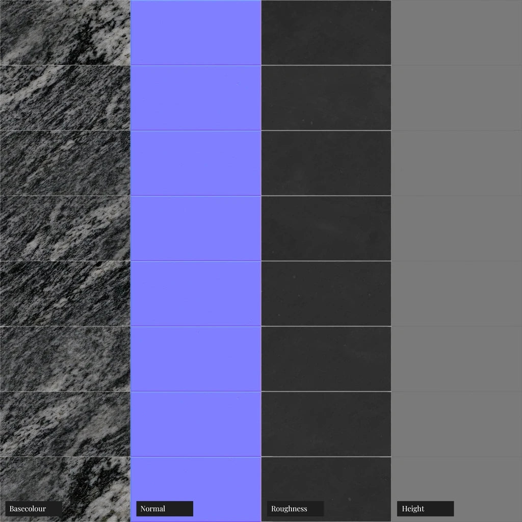 Thundercloud Granite Honed Stacked Tiles PBR Texture - Example Scene Visualization | Superellipse