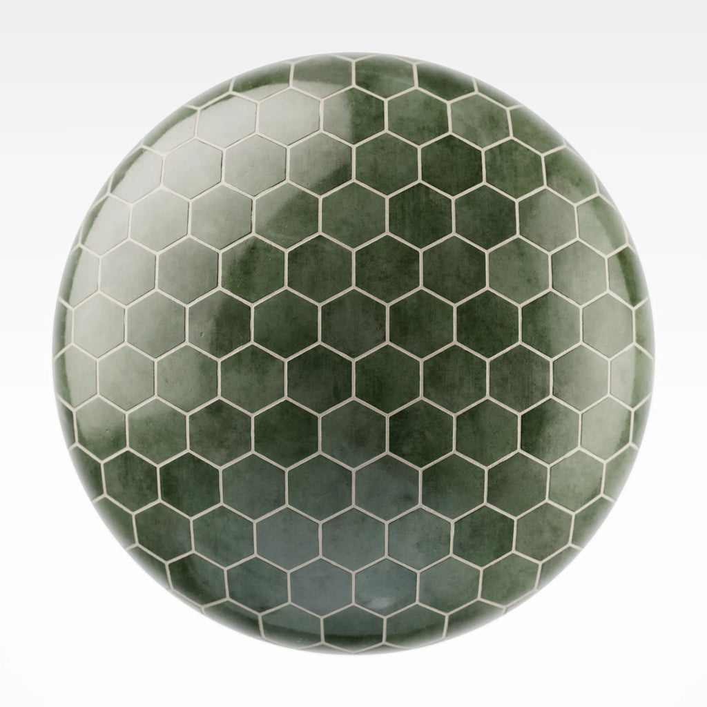 Zellige Avocado Hex Tile PBR Texture - Sphere Swatch Preview | Superellipse
