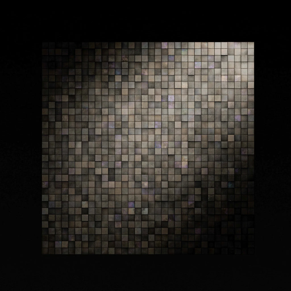 Mosaic Oxidised Steel 3D Metal Panel PBR Texture - Example Scene Visualization | Superellipse