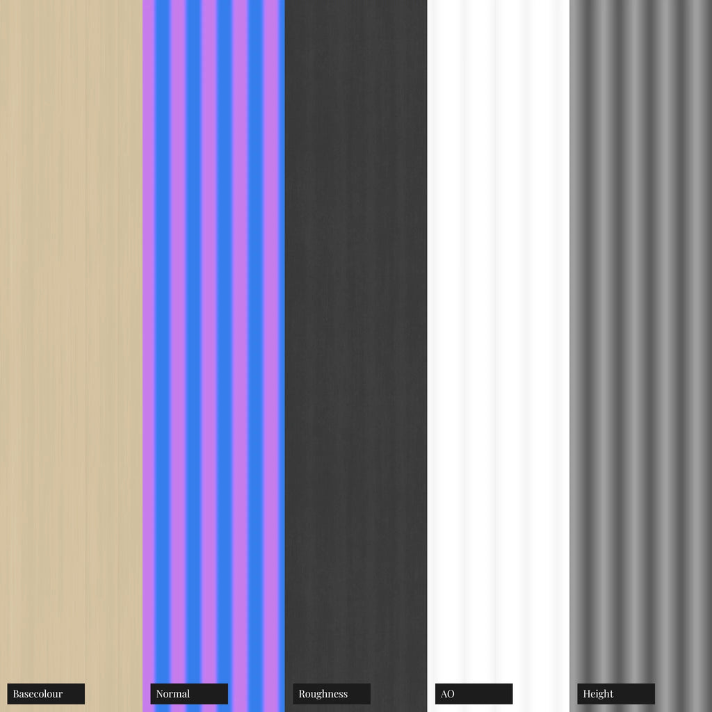 Pleated Brass Metal 3D Panel PBR Texture - Example Scene Visualization | Superellipse