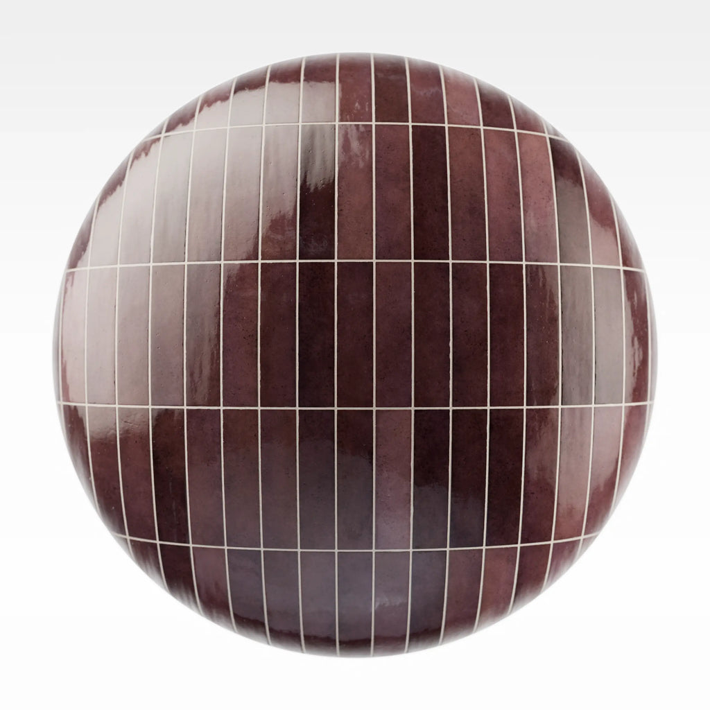 Hoxton Burgundy Stacked Tile PBR Texture - Sphere Swatch Preview | Superellipse
