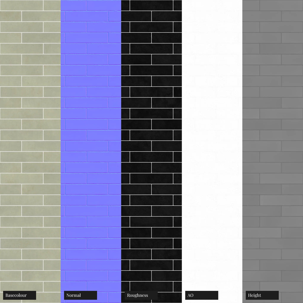 Zellige Light Sage Brickbond Tile PBR Texture - Example Scene Visualization | Superellipse