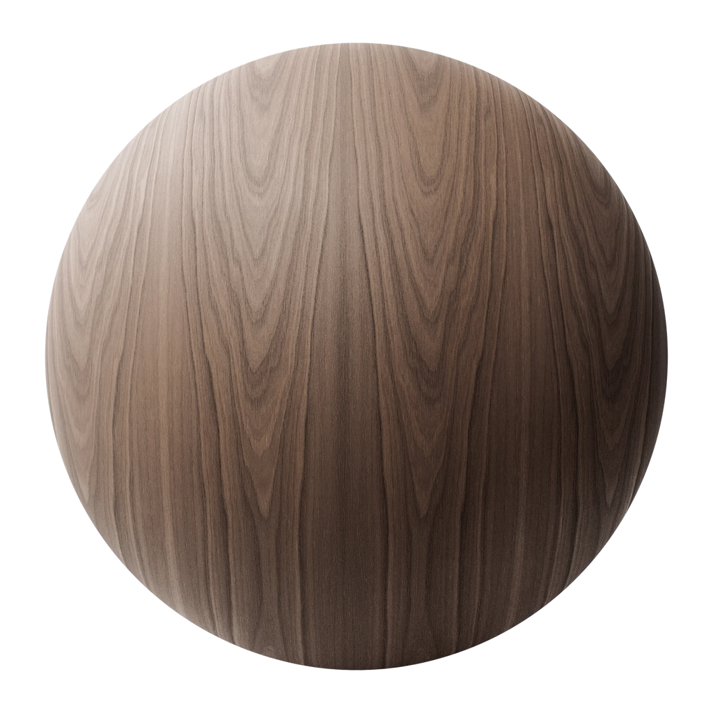Walnut Book Matched Veneer Natural Finish Wood PBR Texture - Sphere Swatch Preview | Superellipse