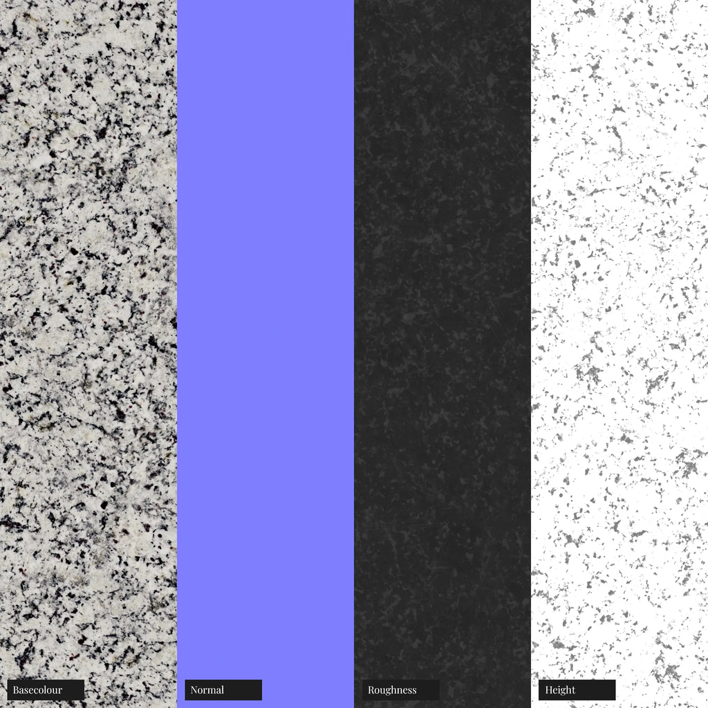 Blanco Perla Polished White Granite Slab PBR Texture - Example Scene Visualization | Superellipse