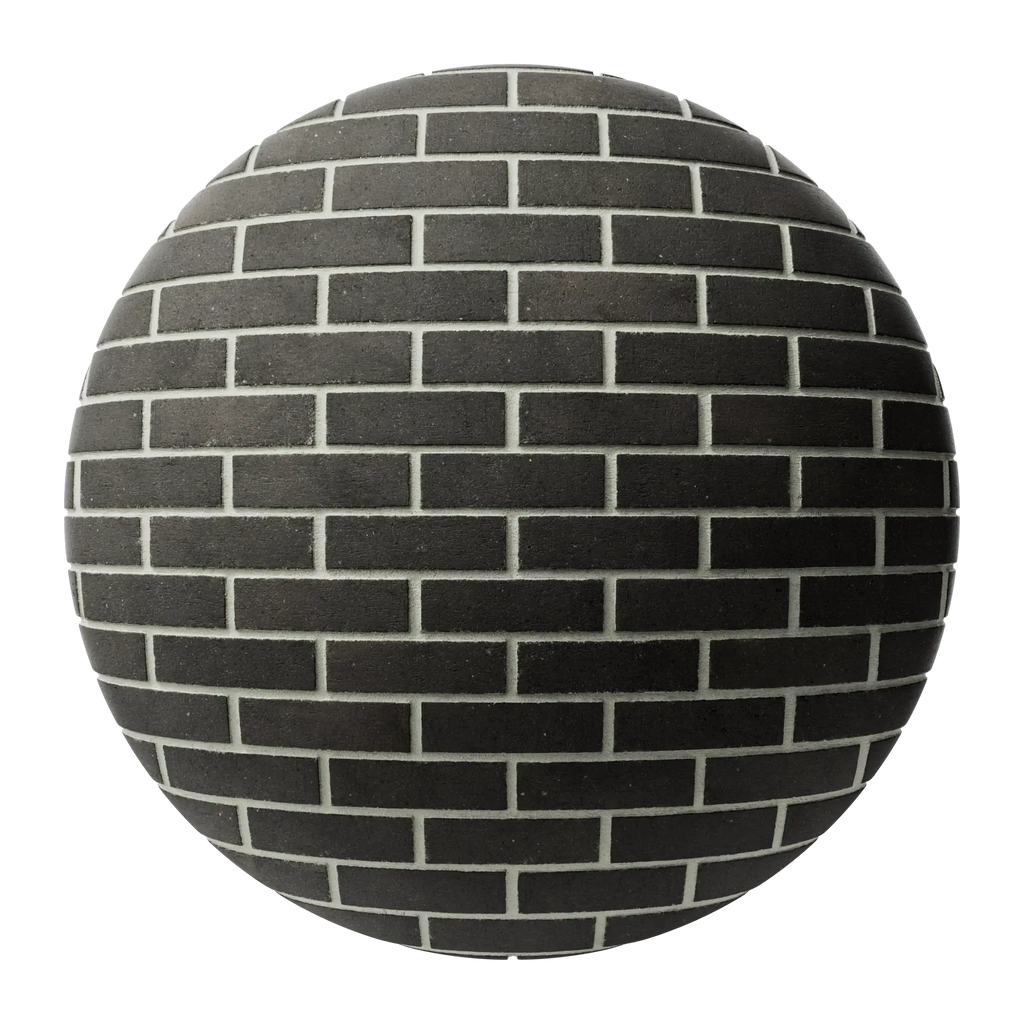 Ironstone Black Running Bond Brick PBR Texture - Sphere Swatch Preview | Superellipse