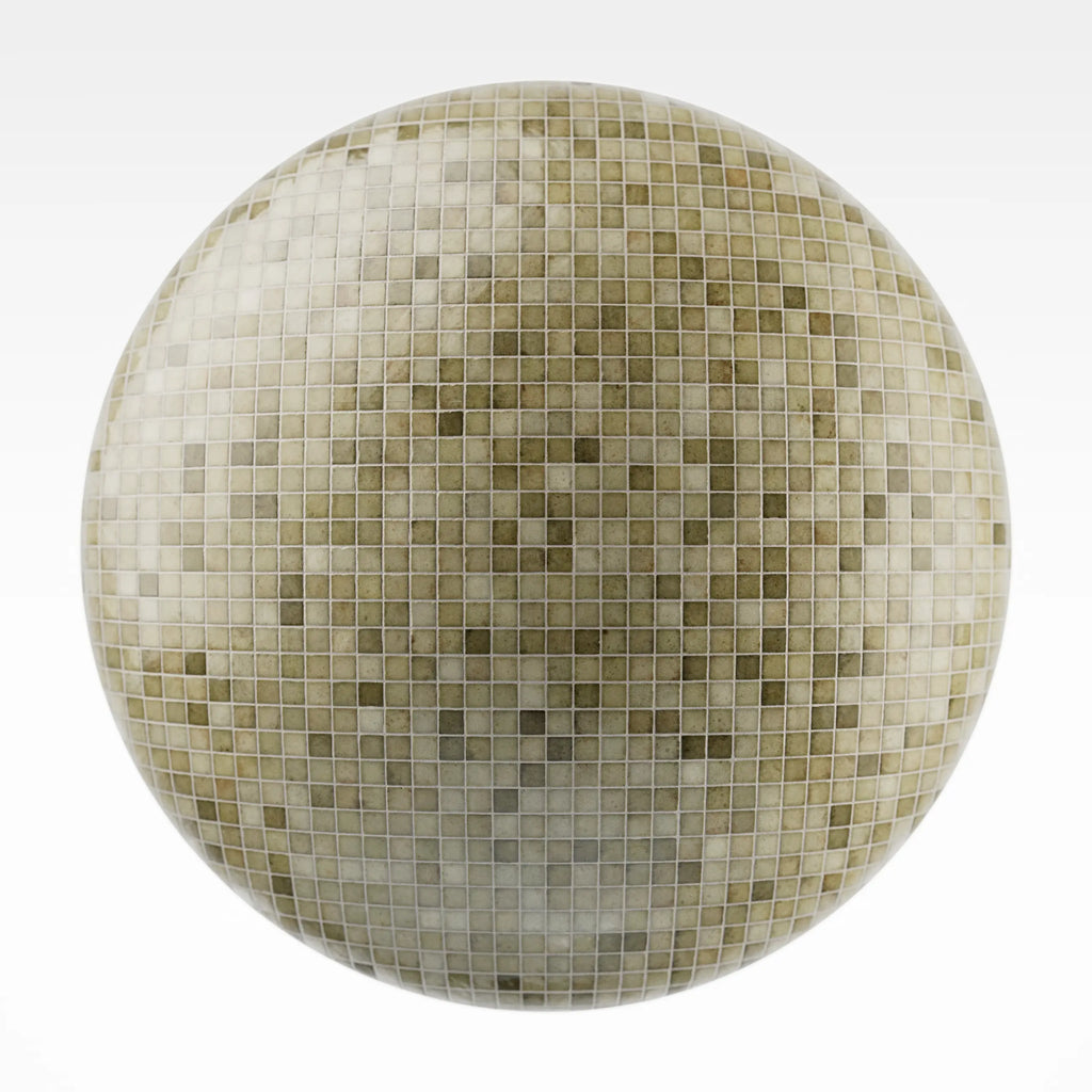 Zellige Olive Mosaic Tile PBR Texture - Sphere Swatch Preview | Superellipse