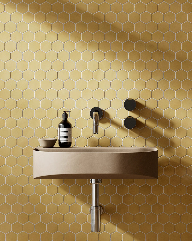 Zellige Honey Yellow Hex Tile PBR Texture - Example Scene Visualization | Superellipse