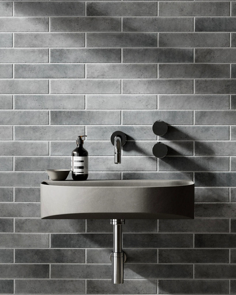 Hoxton Arctic Grey Brickbond Tile PBR Texture - Example Scene Visualization | Superellipse