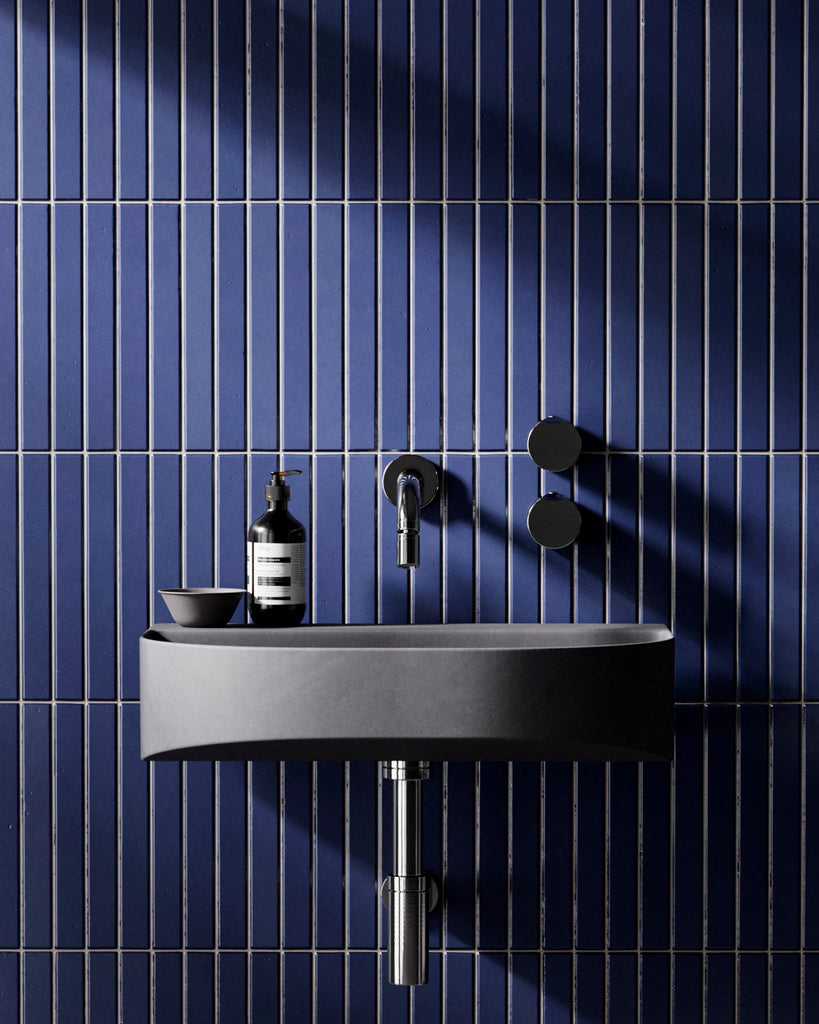 Slim Matte Royal Blue Tile PBR Texture - Example Scene Visualization | Superellipse