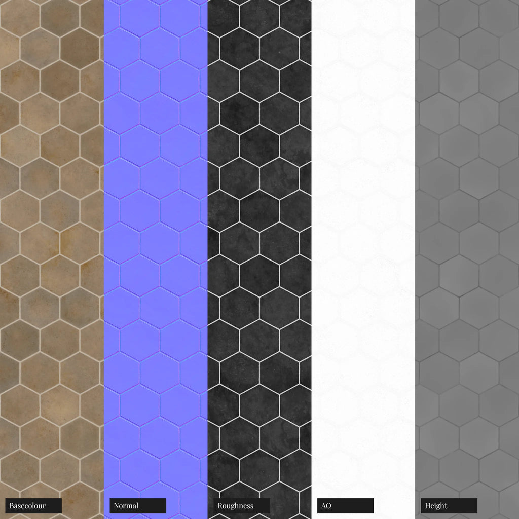 Zellige Sandstone Hexagon Tile PBR Texture - Example Scene Visualization | Superellipse