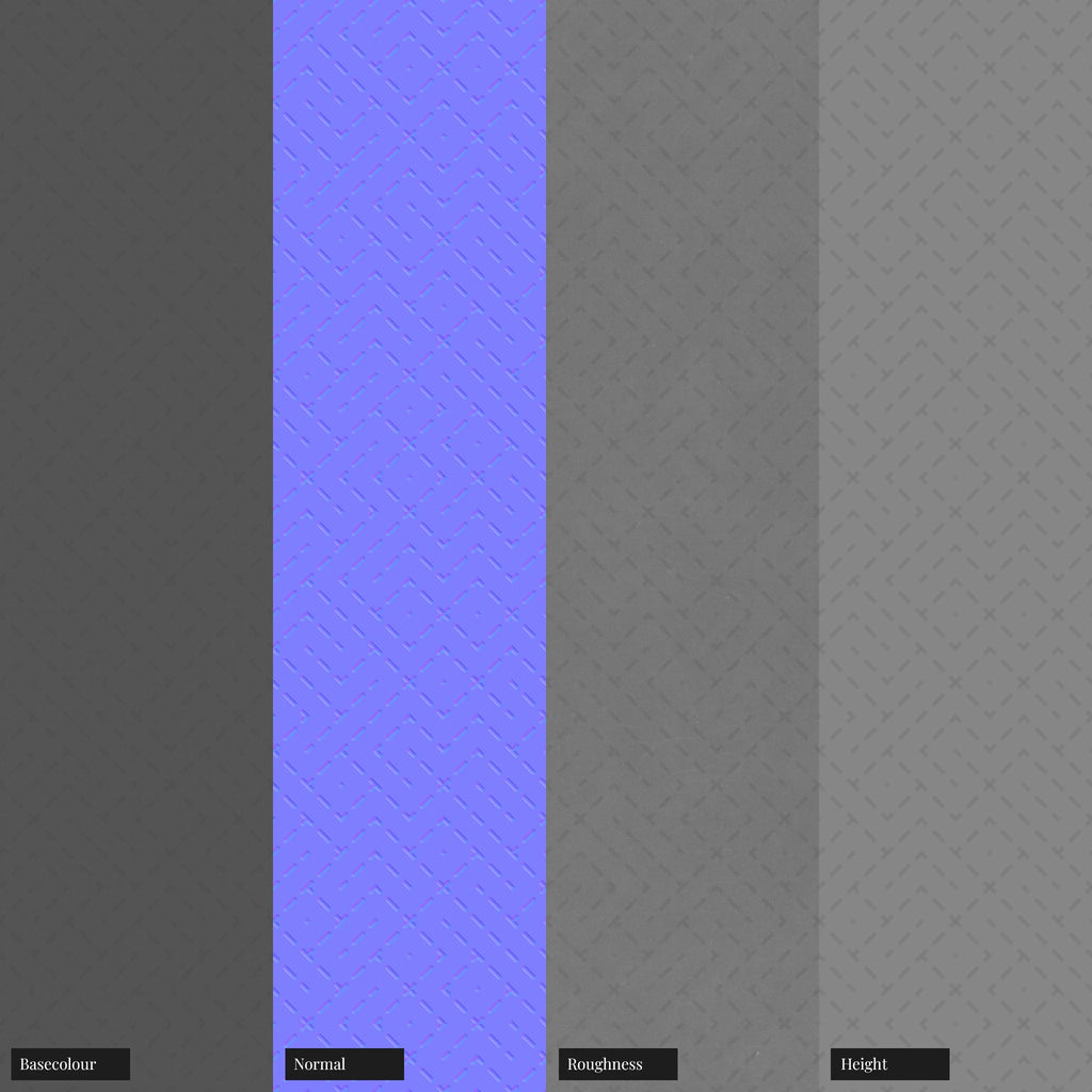 Dash Dot Maze Embossed Plastic PBR Texture - Example Scene Visualization | Superellipse