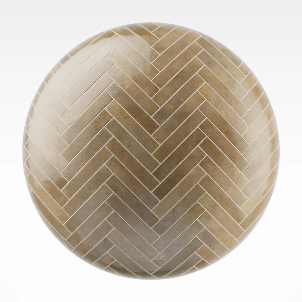Zellige Sandstone Herringbone Tile PBR Texture - Sphere Swatch Preview | Superellipse
