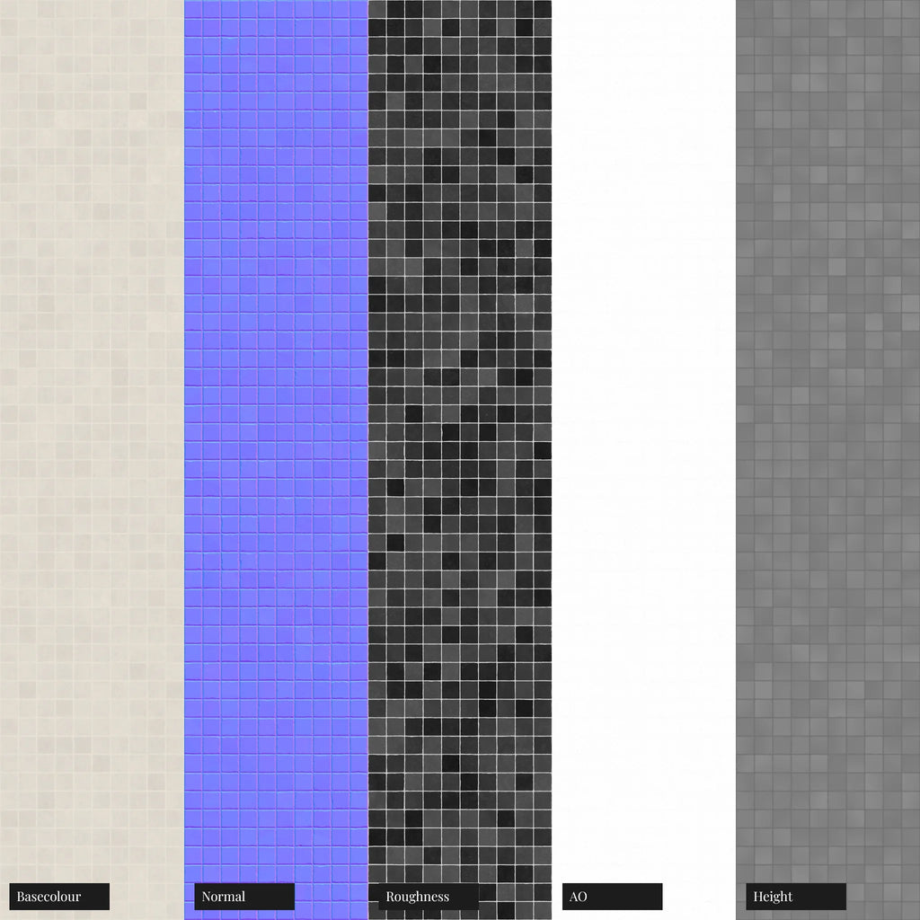 Zellige Ivory Mosaic Tile PBR Texture - Example Scene Visualization | Superellipse