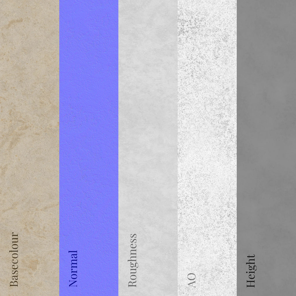 Moca Creme Flamed Limestone PBR Texture - Example Scene Visualization | Superellipse