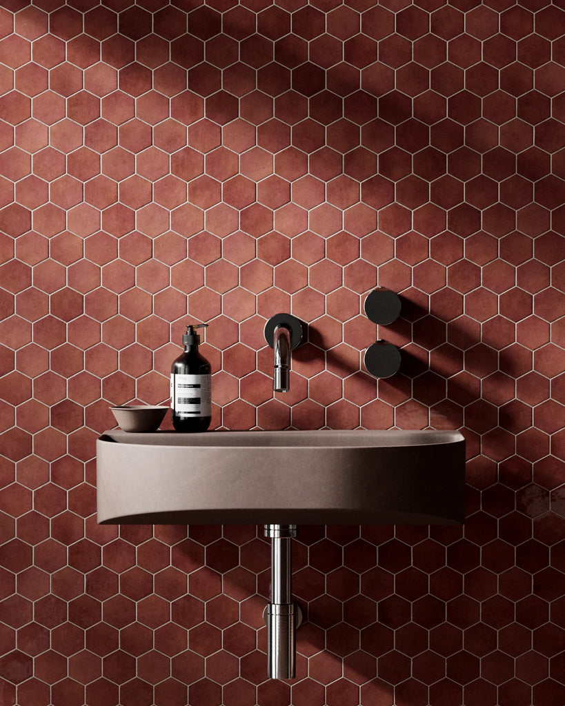 Hoxton Fire Red Hex Tile PBR Texture - Example Scene Visualization | Superellipse