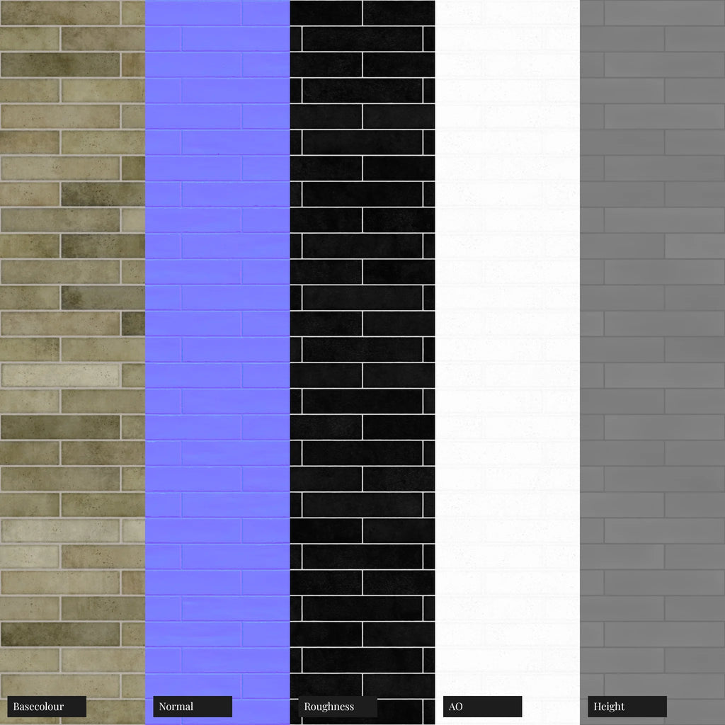 Hoxton Olive Garden Brickbond Tile PBR Texture - Example Scene Visualization | Superellipse