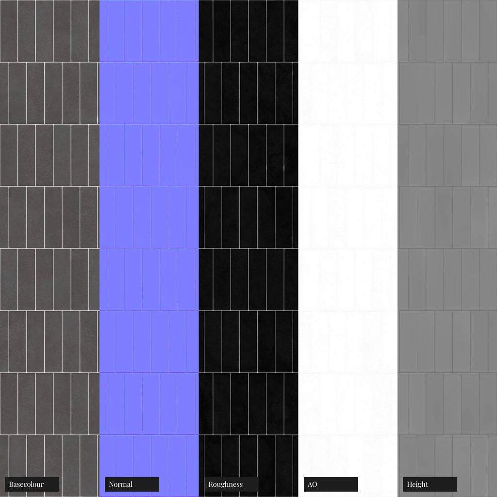 Zellige Charcoal Grey Offset Tile PBR Texture - Example Scene Visualization | Superellipse