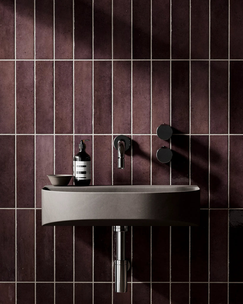 Hoxton Burgundy Stacked Tile PBR Texture - Example Scene Visualization | Superellipse