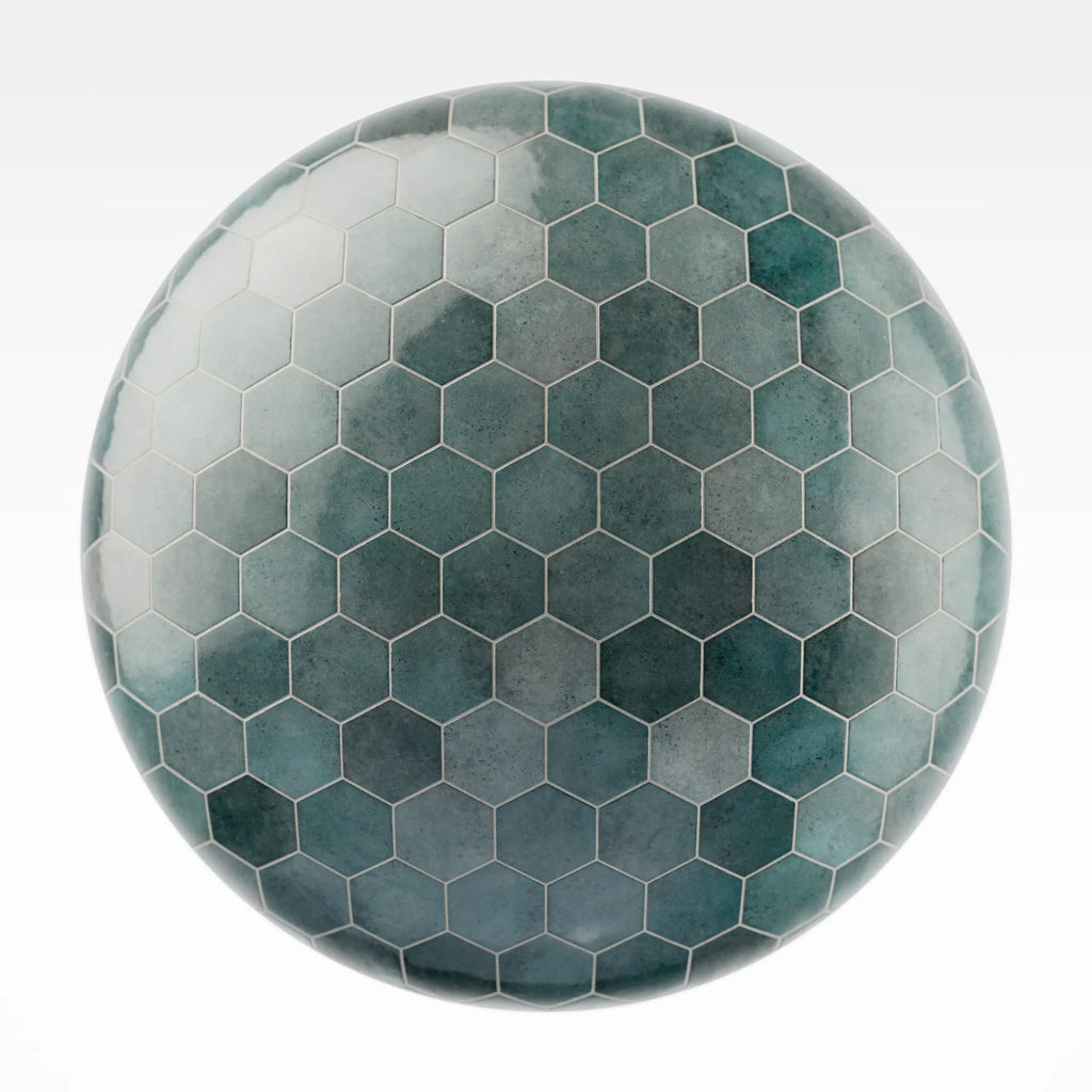 Hoxton Teal Gloss Hex Tile PBR Texture - Sphere Swatch Preview | Superellipse