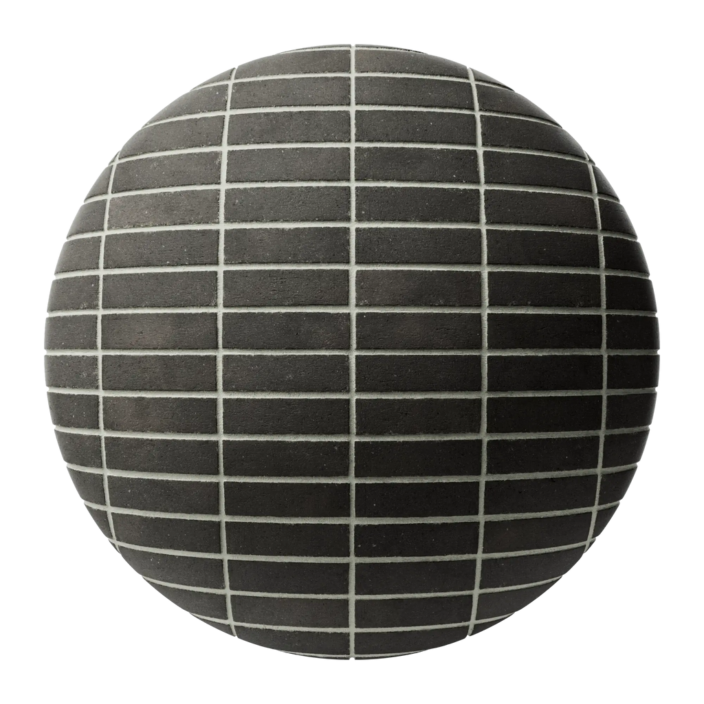Ironstone Black Stack Bond Brick PBR Texture - Sphere Swatch Preview | Superellipse