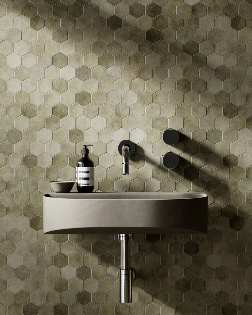 Hoxton Olive Garden Hex Tile PBR Texture - Example Scene Visualization | Superellipse