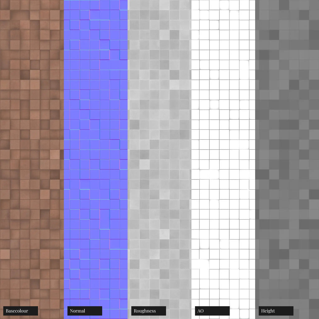 Mosaic Copper 3D Metal Panel PBR Texture - Example Scene Visualization | Superellipse