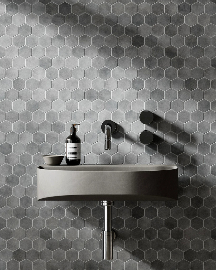 Hoxton Arctic Grey Hex Tile PBR Texture - Example Scene Visualization | Superellipse