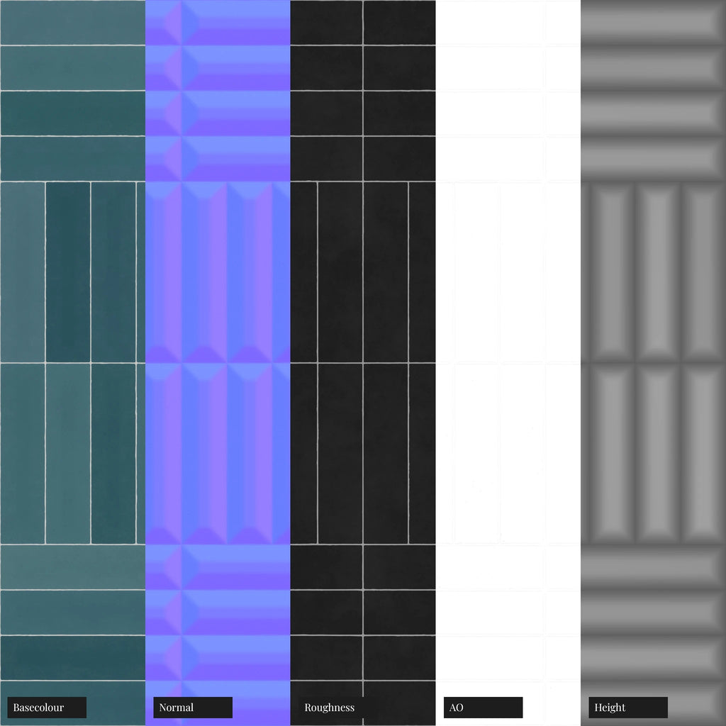Convex Bevelled Teal Geometric Tile PBR Texture - Example Scene Visualization | Superellipse
