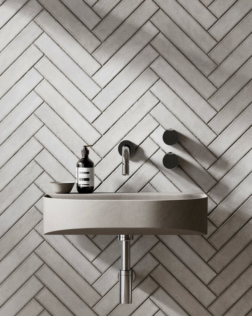 Hoxton Contemporary Herringbone Porcelain Tile PBR Texture - Example Scene Visualization | Superellipse