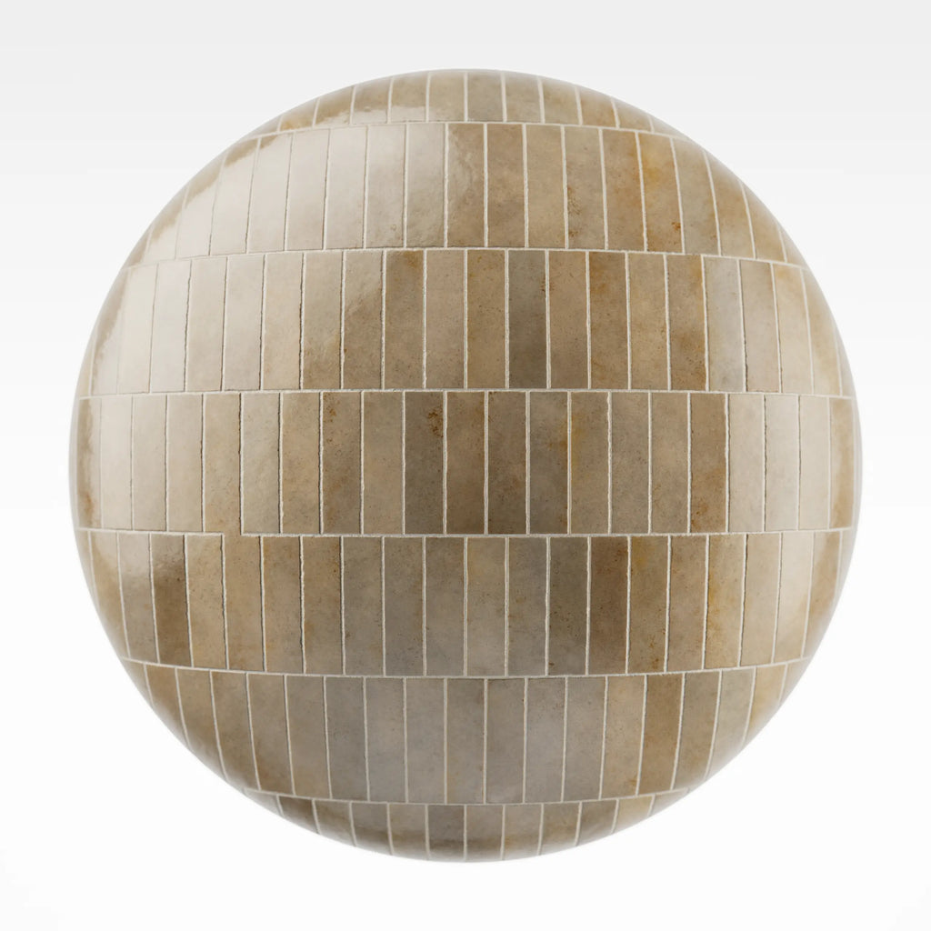 Zellige Sandstone Vertical Offset Tile PBR Texture - Sphere Swatch Preview | Superellipse
