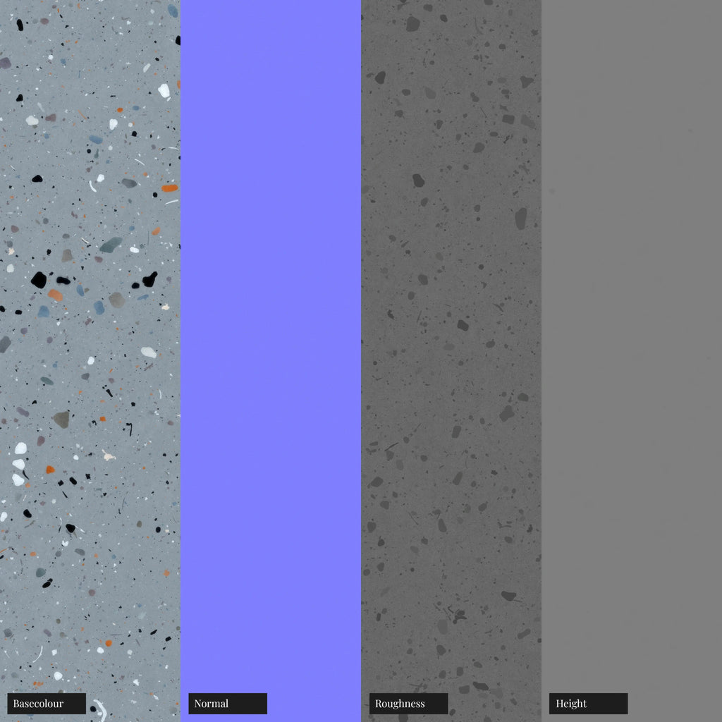 Pastel Blue Ceramic Terrazzo PBR Texture - Example Scene Visualization | Superellipse