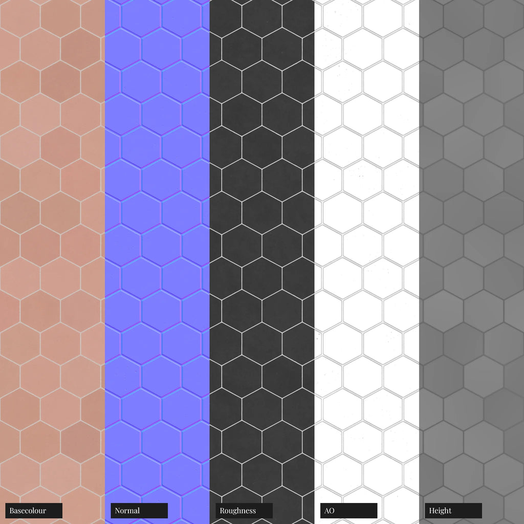 Hexagonal Flamingo Matte Porcelain Tile PBR Texture - Example Scene Visualization | Superellipse