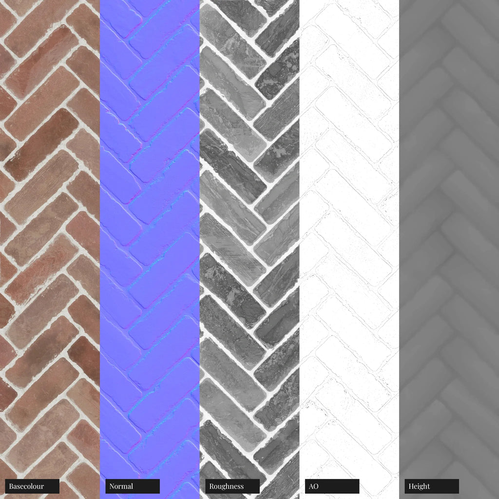 Terracotta Traditional Rustic Herringbone Tiles PBR Texture - Example Scene Visualization | Superellipse