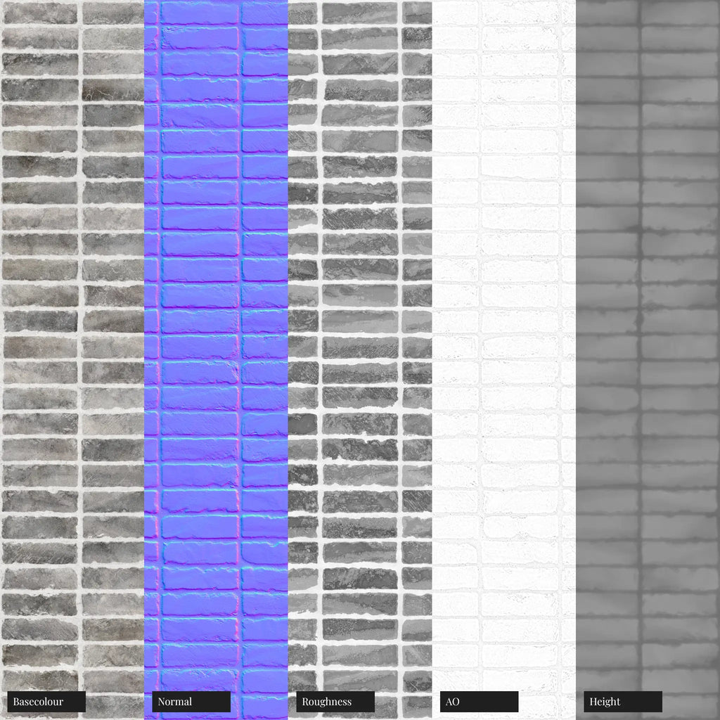 Weathered Ash Grey Brick Stack Bond PBR Texture - Example Scene Visualization | Superellipse