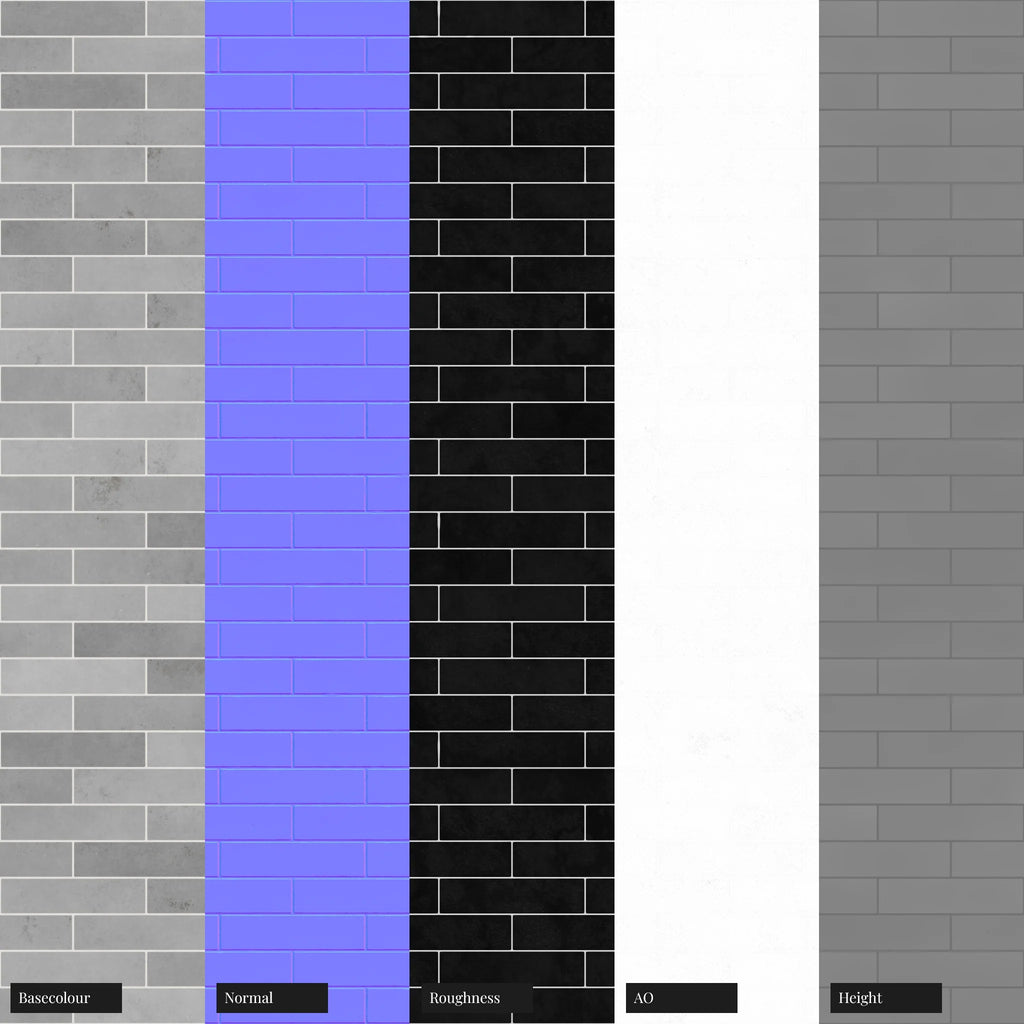 Zellige French Grey Brickbond Tile PBR Texture - Example Scene Visualization | Superellipse