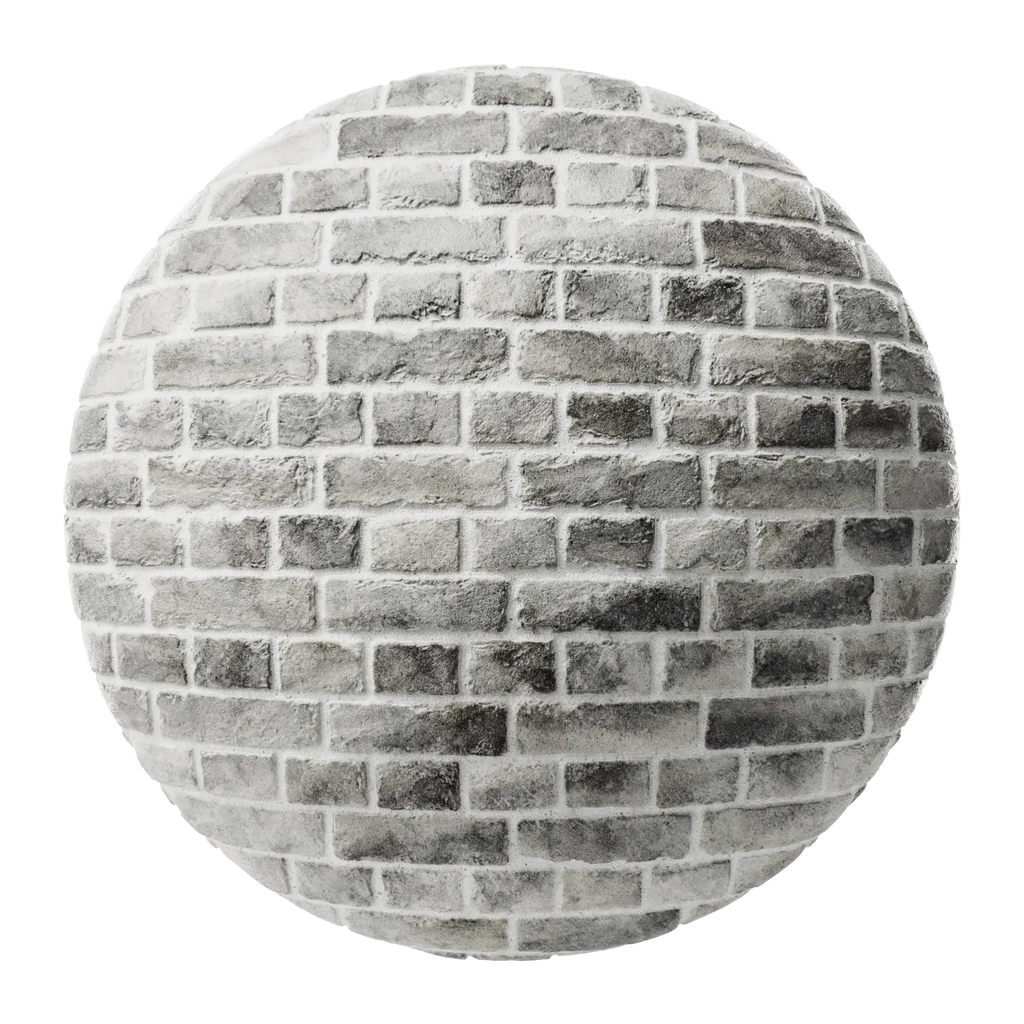 Weathered Ash Grey Brick English Bond PBR Texture - Sphere Swatch Preview | Superellipse